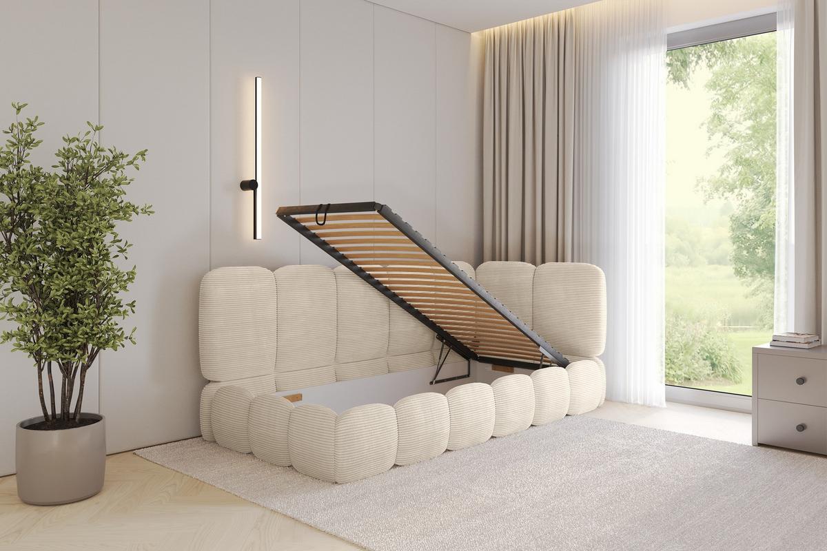 EINZELLBETT Jugendbett mit Bettkasten, Links - AVRY 80x200 Beige - Beige/Creme, Holzwerkstoff/Textil (80/200cm) - ALTDECOR