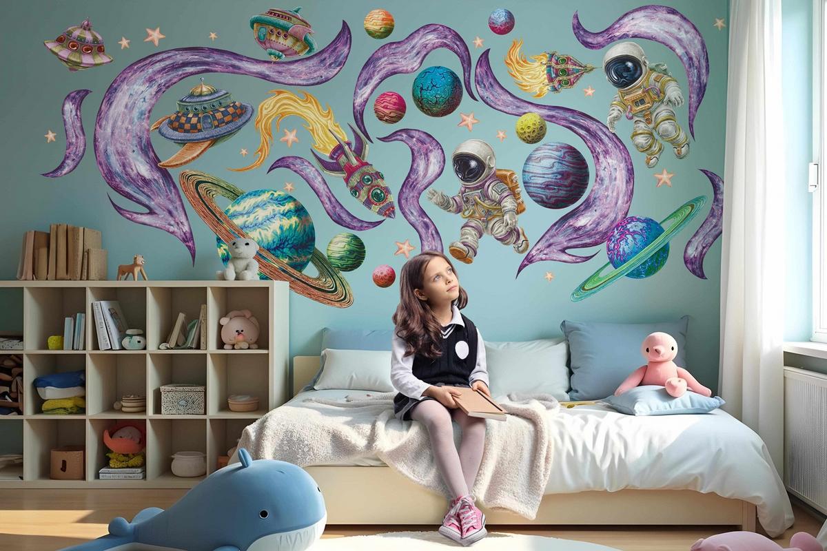 WANDAUFKLEBER 80x138cm - Planeten im Weltraum - Multicolor, Kunststoff (80/138/0.1cm) - Wallfluent
