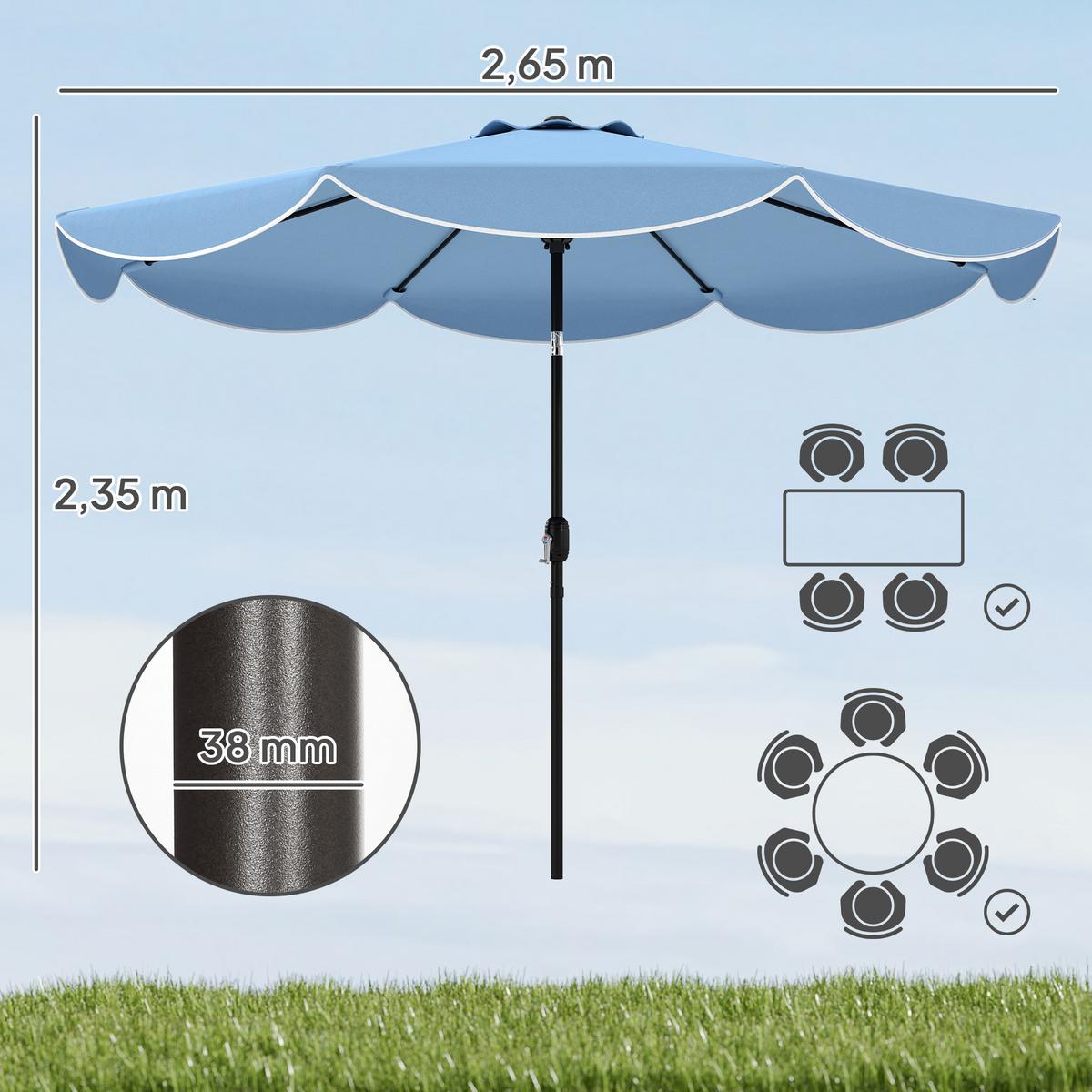 SONNENSCHIRM Metall Polyester Himmelblau - Blau, Metall (265/265cm) - Outsunny
