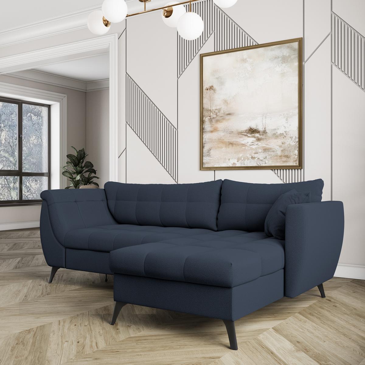 ECKSOFA MOLLIS Blau Geflochtener-Stoff mit Schlaffunktion - Blau, Holz (241/154cm) - MASSENO