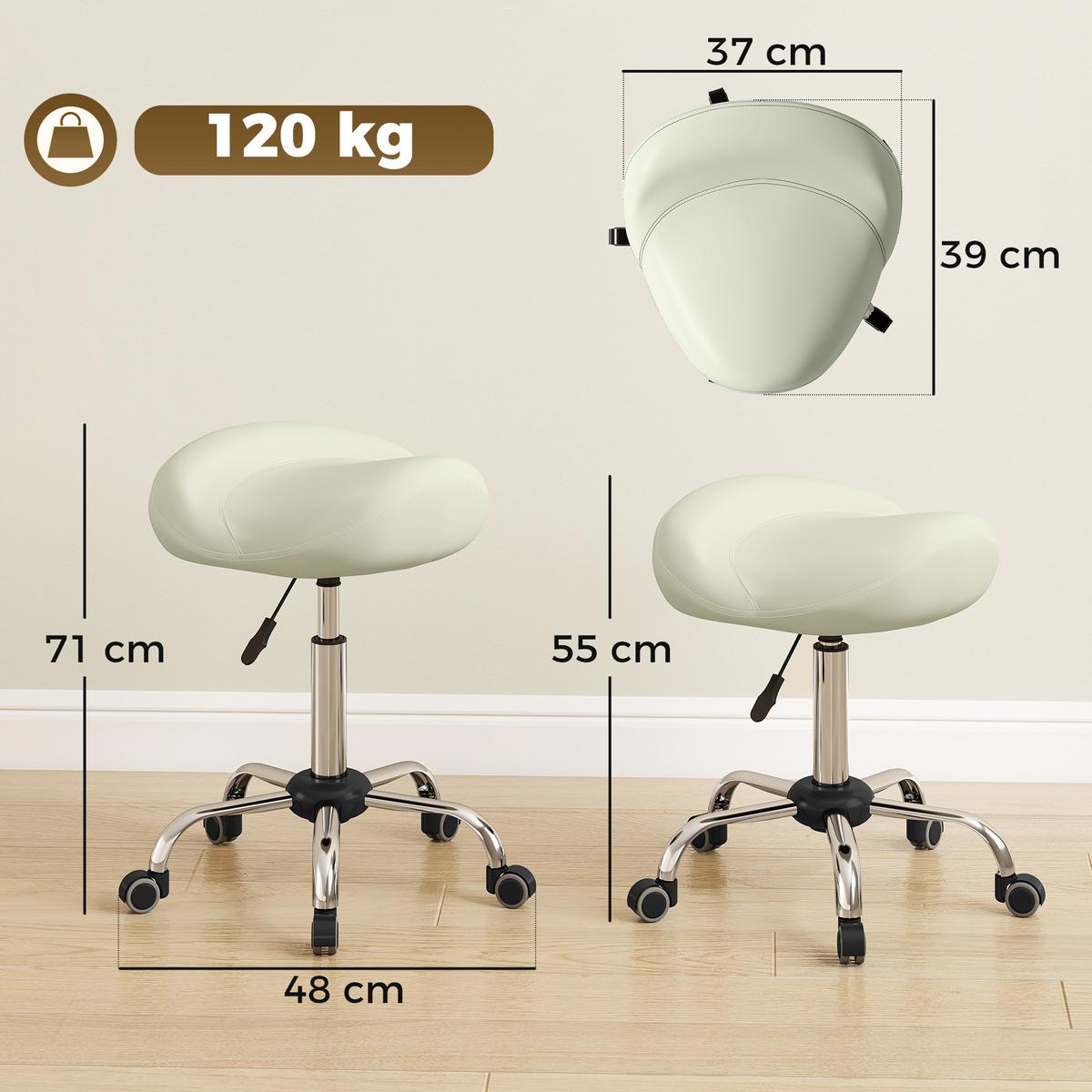 ROLLHOCKER PU Cremeweiß - Chromfarben/Creme, Leder/Kunststoff (48/71/48cm) - HOMCOM