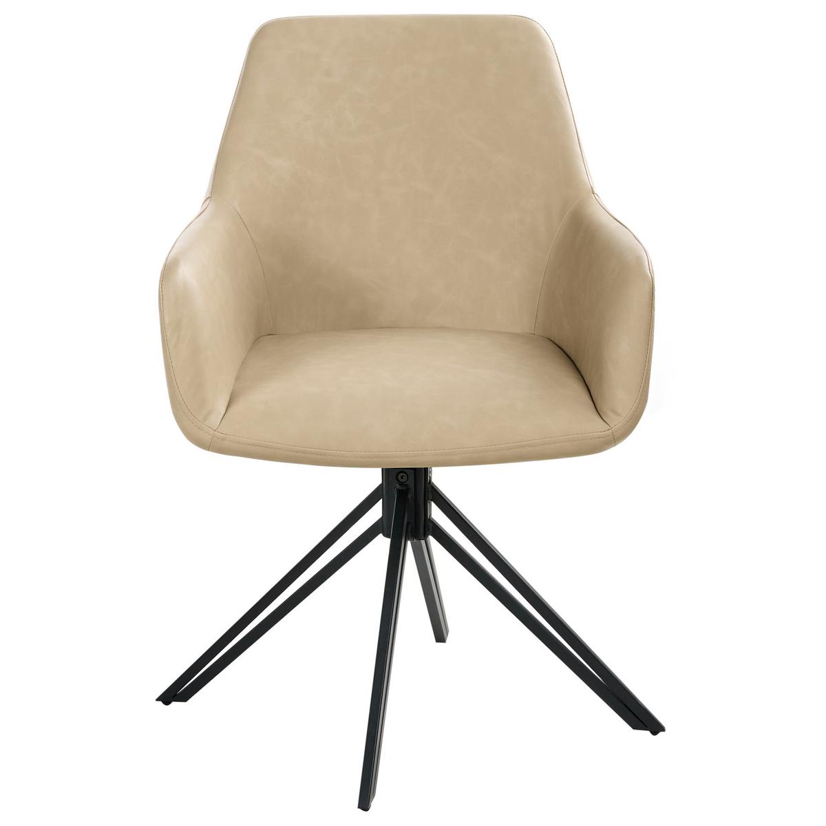 ESSZIMMERSTUHL 2er Set drehbar Kunstleder Beige Sansarc - Beige/Schwarz, Kunststoff/Metall (57/85/59cm) - Beliani