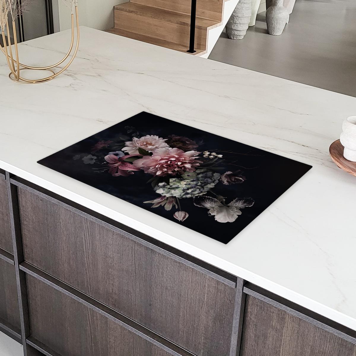 HERDABDECKPLATTE Blumen - Vintage - Pastell - Rosa - Weiß Induktionsschutz 80x52.2 cm - Altrosa, Kunststoff (80.2/52.2/0.2cm) - MuchoWow