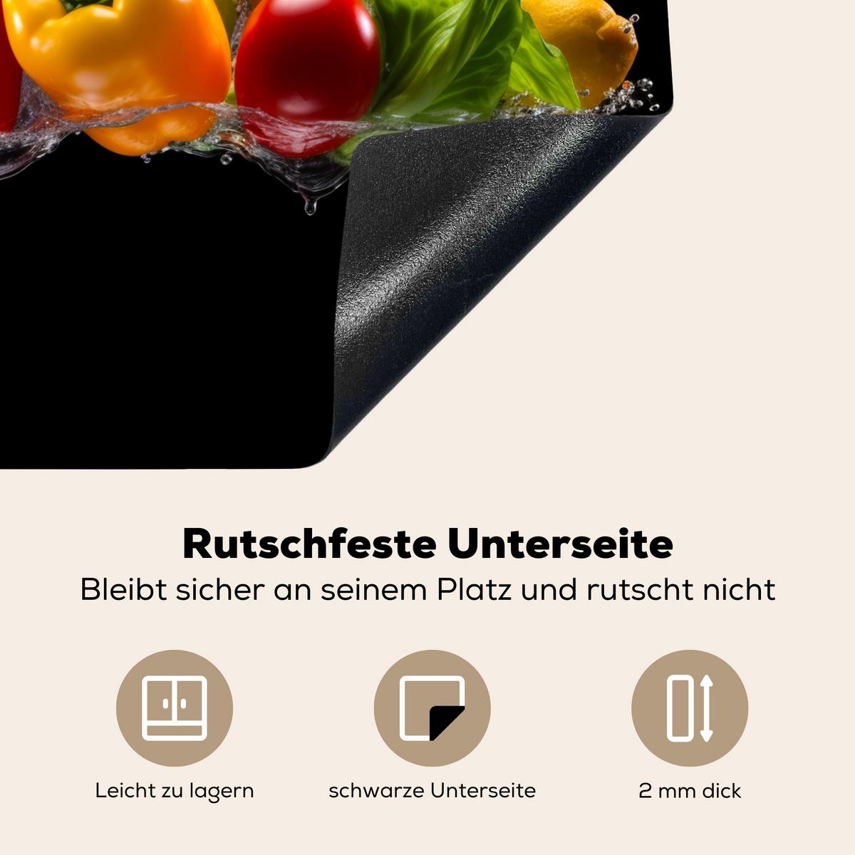 HERDABDECKPLATTE Paprika - Wasser - Gemüse - Schwarz Abdeckung Ceranfeld 57.6x51.6 cm - Multicolor, Kunststoff (57.6/51.6/0.2cm) - MuchoWow