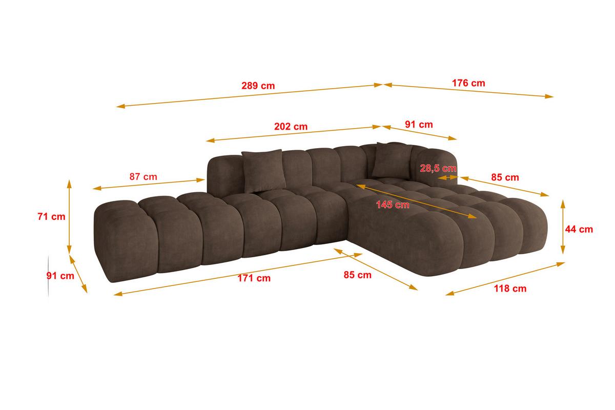 ECKSOFA Ottomane Rechts OLEA-L2 - 289x176x71 cm Braun - Schwarz/Braun, Holzwerkstoff/Kunststoff (289/176cm) - ALTDECOR