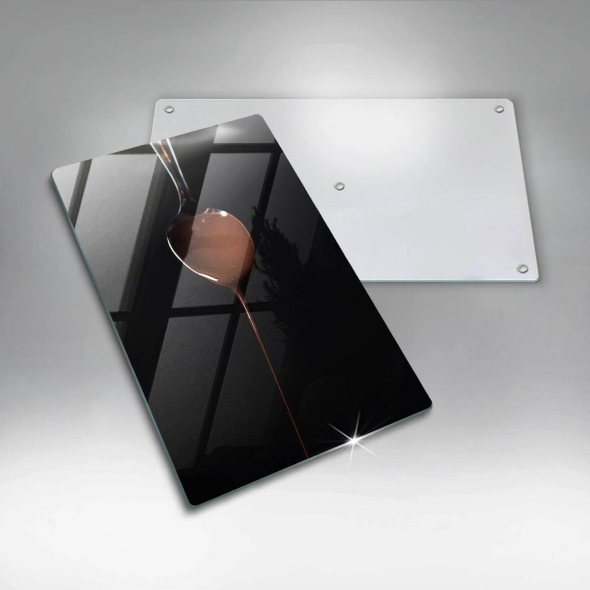 GLASPLATTE 30x52 cm Löffel mit Schokolade - Schwarz, Glas (30/52cm) - Wallfluent