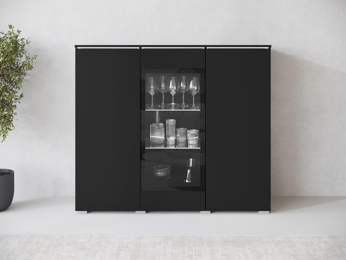 KOMMODE Vera 120 mit weißer LED Beleuchtung - Silberfarben/Graphitfarben, Holzwerkstoff/Kunststoff (120/104/40cm) - MIRJAN24