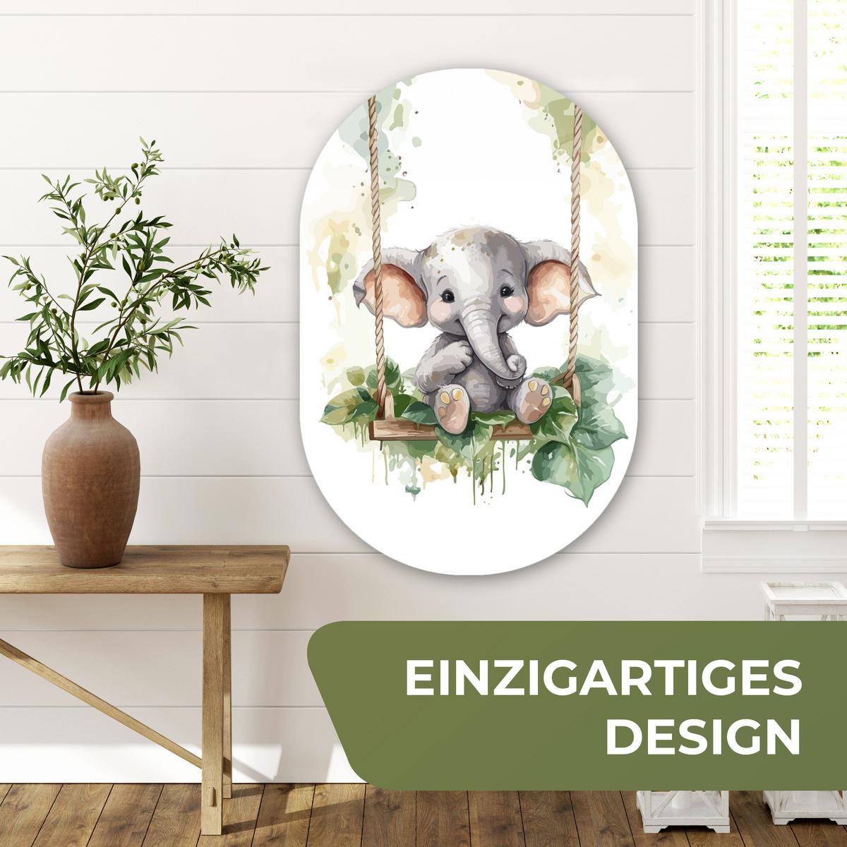 WANDBILD Elefant - Tier - Kinder - Dschungel Wanddeko Schlafzimmer 60x90 cm - Hellgrau, Kunststoff (60/90cm) - MuchoWow