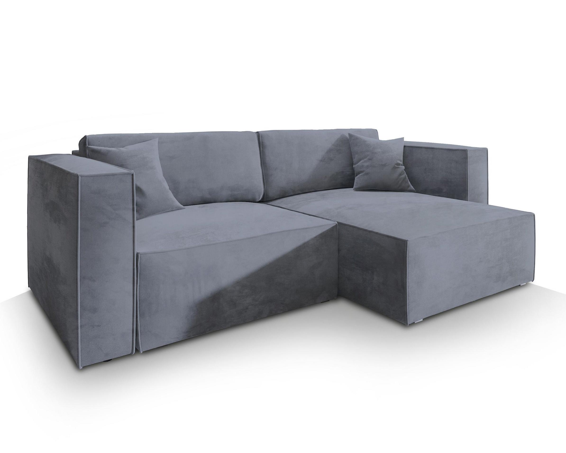ECKSOFA NERIO M Grau Velours-Stoff mit Schlaffunktion - Grau, Holz/Kunststoff (245/148cm) - MASSENO