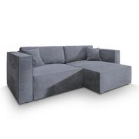 ECKSOFA NERIO M Grau Velours-Stoff mit Schlaffunktion - Grau, Holz/Kunststoff (245/148cm) - MASSENO