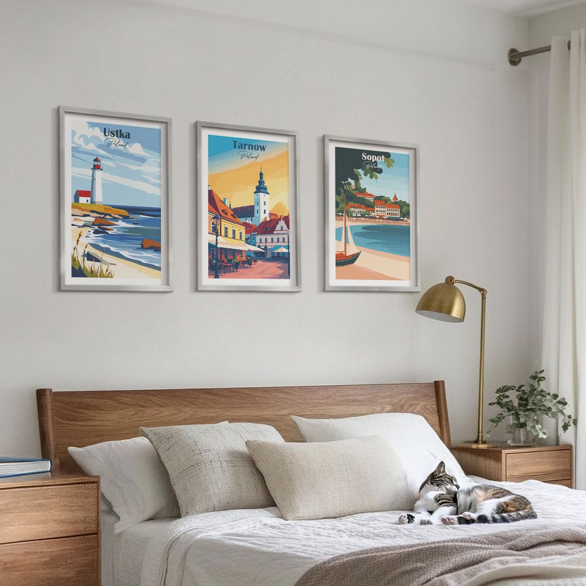BILDER SET 3er Set - 40x60 cm Silberner Rahmen - Stadtansichten Ustka Tarnów Sopot - Silberfarben, Kunststoff (40/60cm) - TULUP