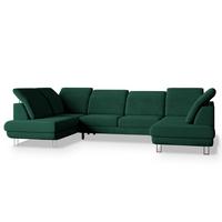 WOHNLANDSCHAFT TERAMO Grün Velours-Stoff mit Schlaffunktion - Silberfarben/Grün, Holz/Textil (316/88/193cm) - MASSENO