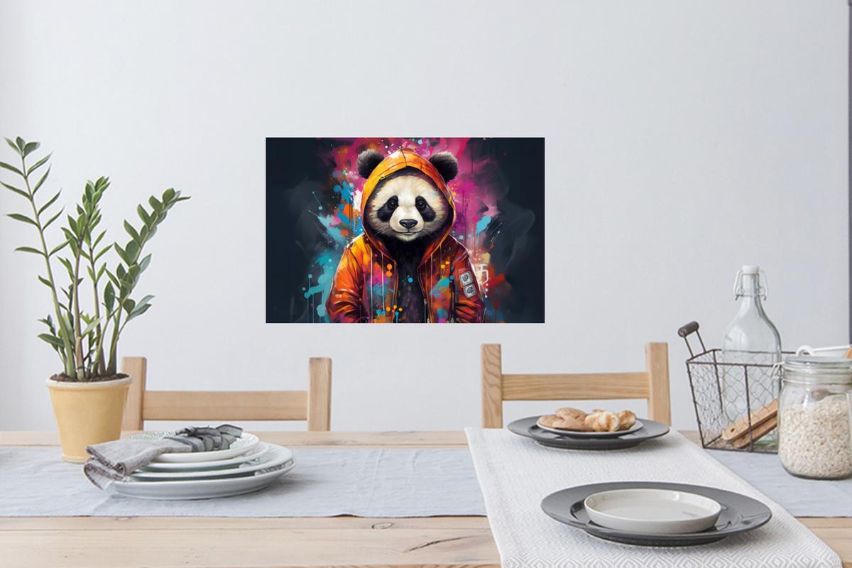 WANDTATTOO Panda - Jacke - Graffiti - Orange Deko Wohnzimmer 60x40 cm - Orange, Kunststoff (60/40/0.1cm) - MuchoWow