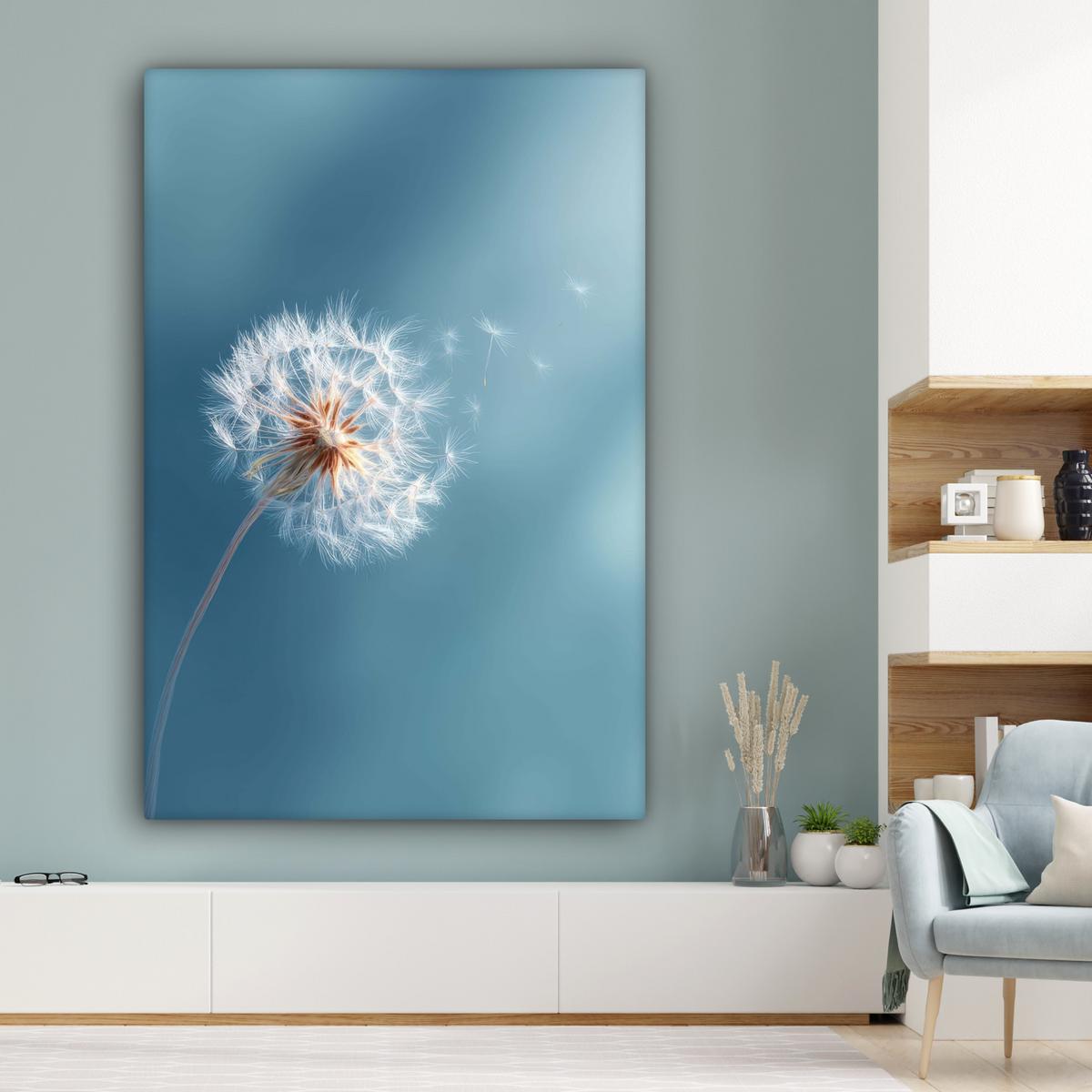 LEINWANDBILD Löwenzahn - Wind - Blau Deko Groß 90x140 cm - Blaugrau, Textil (90/140cm) - MuchoWow