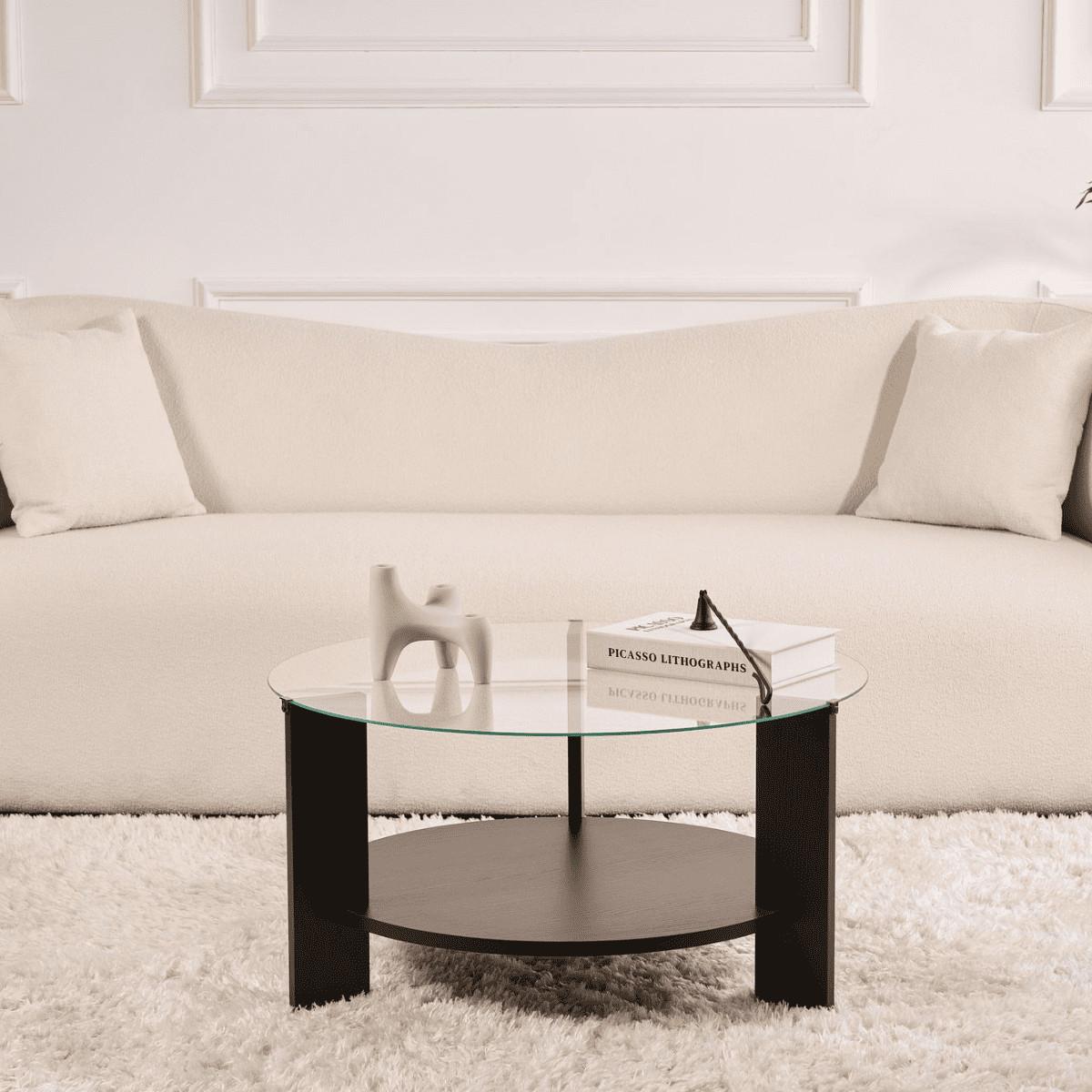 COUCHTISCH mit 2 Platten, davon eine aus gehärtetem Glas 75/75/40 cm - Eichefarben, Holzwerkstoff (7.5/75/40cm) - Calicosy