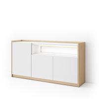 SIDEBOARD, Weiß und Eiche, 156/37/80cm, mit Led - Weiß, Holzwerkstoff (156/80/37cm) - Skraut Home