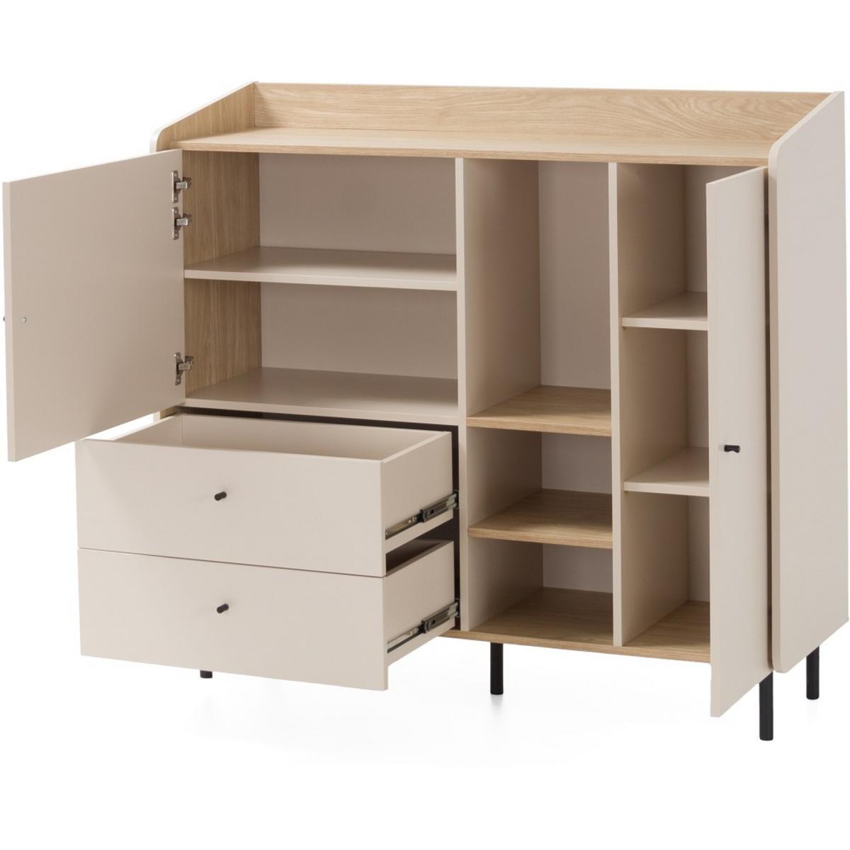 KOMMODE Alex mit 1 Tür und 2 Schubladen, Beige Sand - Beige/Schwarz, Holzwerkstoff (95/115/42cm) - Beautysofa