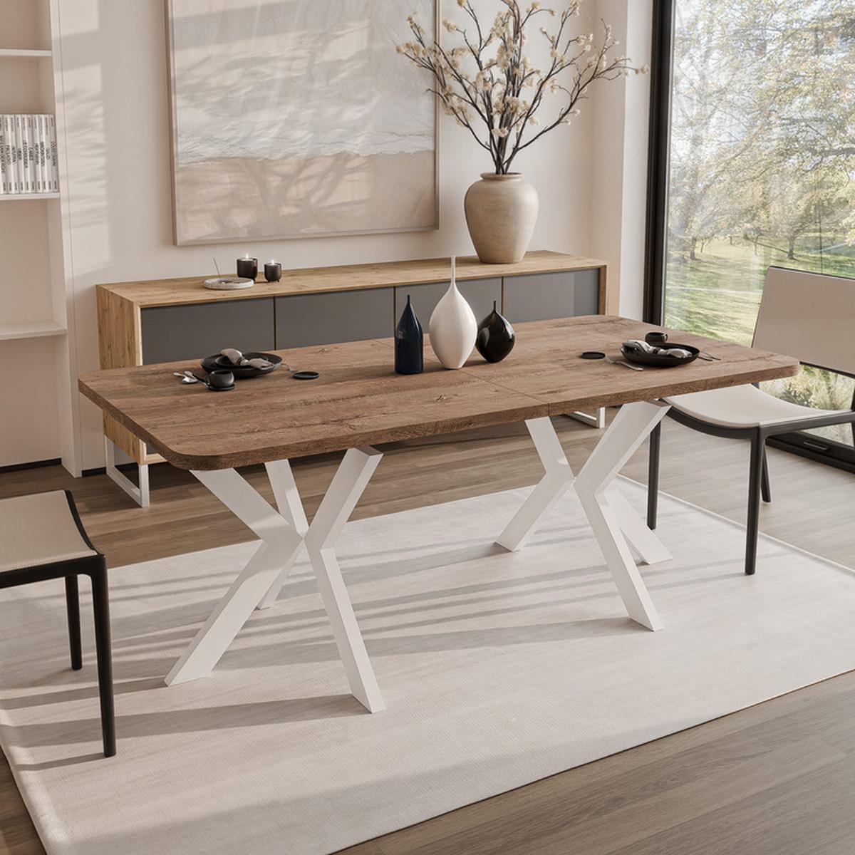 AUSZIEHTISCH DANTON 200/100/76 cm, Weiß / Lefkas-Eiche - Eiche San Remo/Weiß, Holzwerkstoff/Metall (100/200/76cm) - Idohome