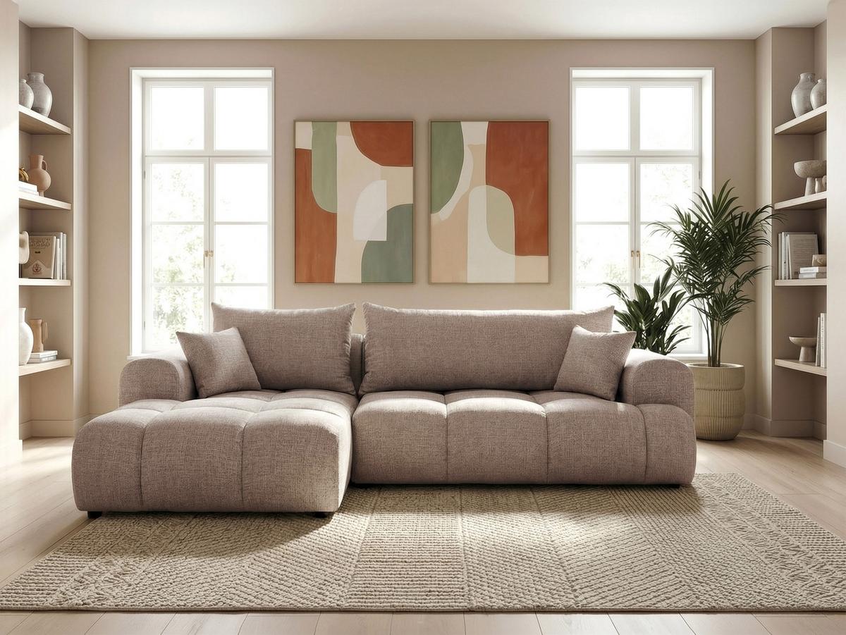 ECKSOFA MILANO Links mit Schlaffunktion und Bettkasten Grau-Braun - Graubraun, Kunststoff/Textil (265/145cm) - Idohome