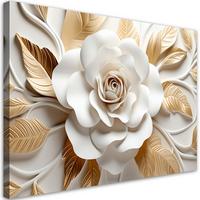 LEINWANDBILD AI Weißes Gold Blume 3D 60x40cm - Weiß, Textil (60/40cm) - Feeby