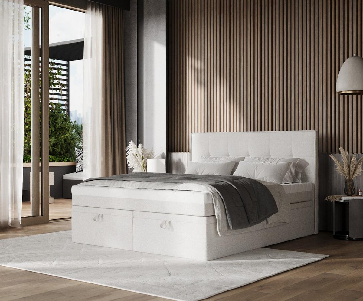 BOXBETT Arivo 160/200 cm Hellbeige im Riva Stoff - Sandfarben/Schwarz, Holz/Holzwerkstoff (160/200cm) - AltaBeds