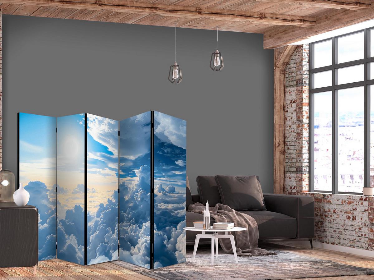PARAVENT Beidseitig Bedruckter 5-tlg 225x172 cm Sonne Himmel und Wolken - Blau, Holz/Textil (225/172/3cm) - Muralo