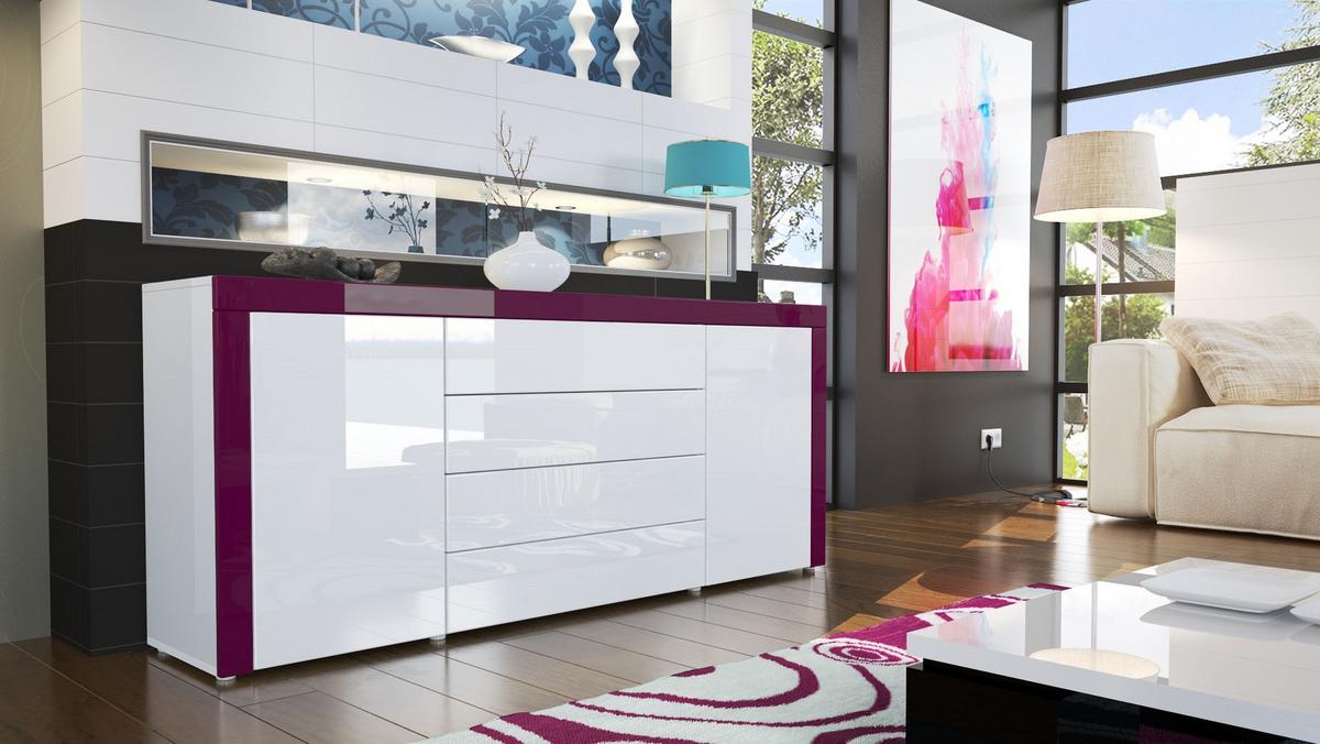 SIDEBOARD La Paz Weiß Hochglanz / Brombeer Hochglanz - Weiß Hochglanz/Bordeaux, Holzwerkstoff (167/72/35cm) - Vladon