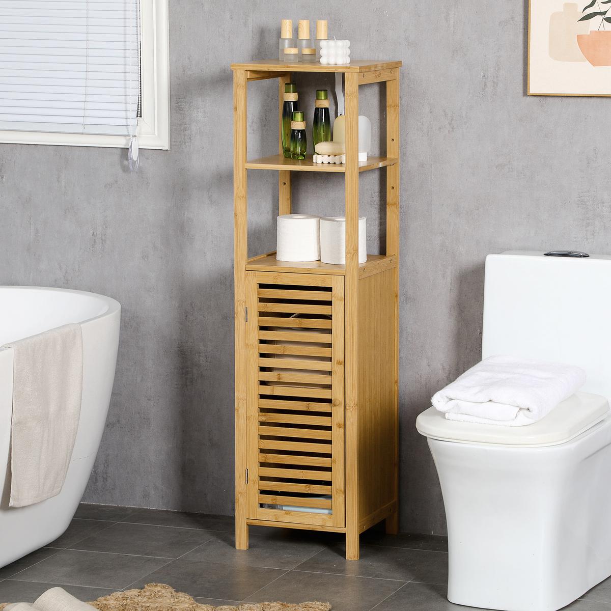 BADEZIMMERSCHRANK höhevestellbar, ca. 33 x 30 x 120 cm Naturholz - Naturfarben, Naturmaterialien (29.9/120/32.9cm) - Kleankin