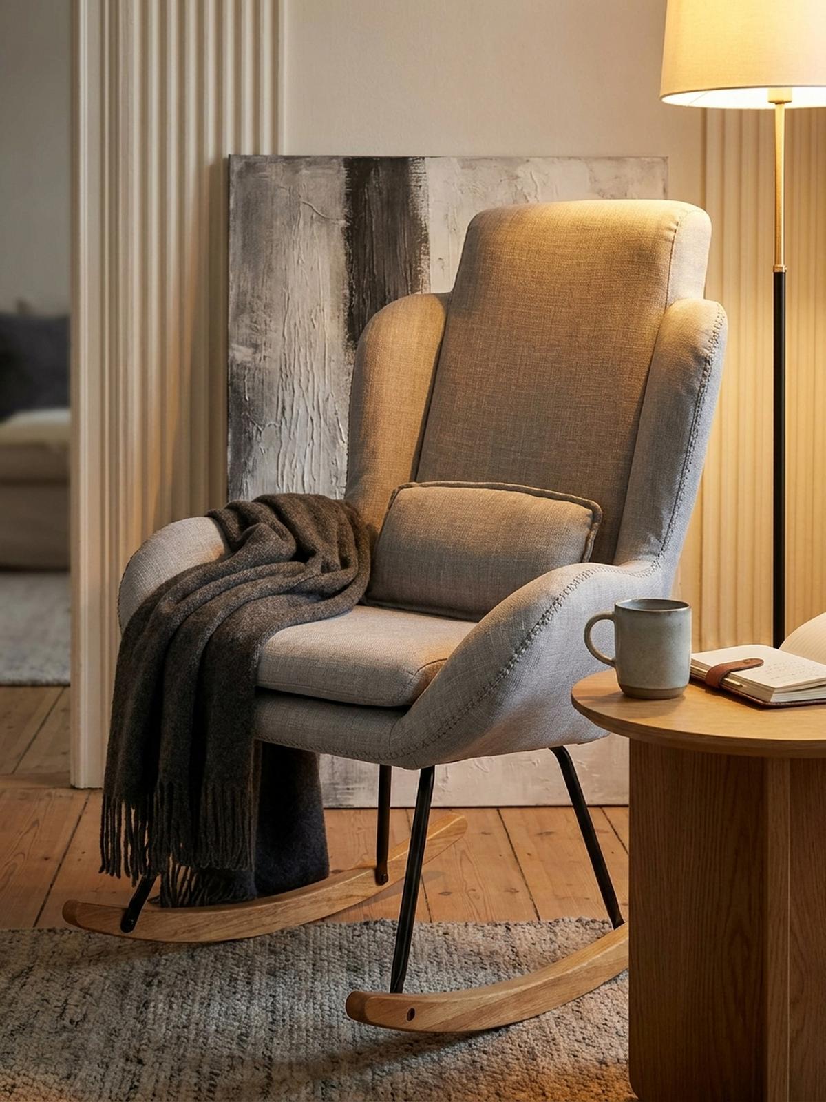 SCHAUKELSTUHL Gummibaumholz Hohe Lehne Abnehmbare Polsterung LAVANT, Anthrazit 75x88x110 cm - Anthrazit/Schwarz, Holz/Textil (75/110/88cm) - KADIMA DESIGN