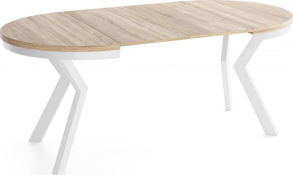 ESSTISCH Savio Weiß Neo rund ausziehbar verlängerbar XXL, Eiche Sonoma Hellbraun 100-200/100/77 cm - Weiß/Sonoma Eiche, Holz/Holzwerkstoff (100/200/77cm) - WFL GROUP