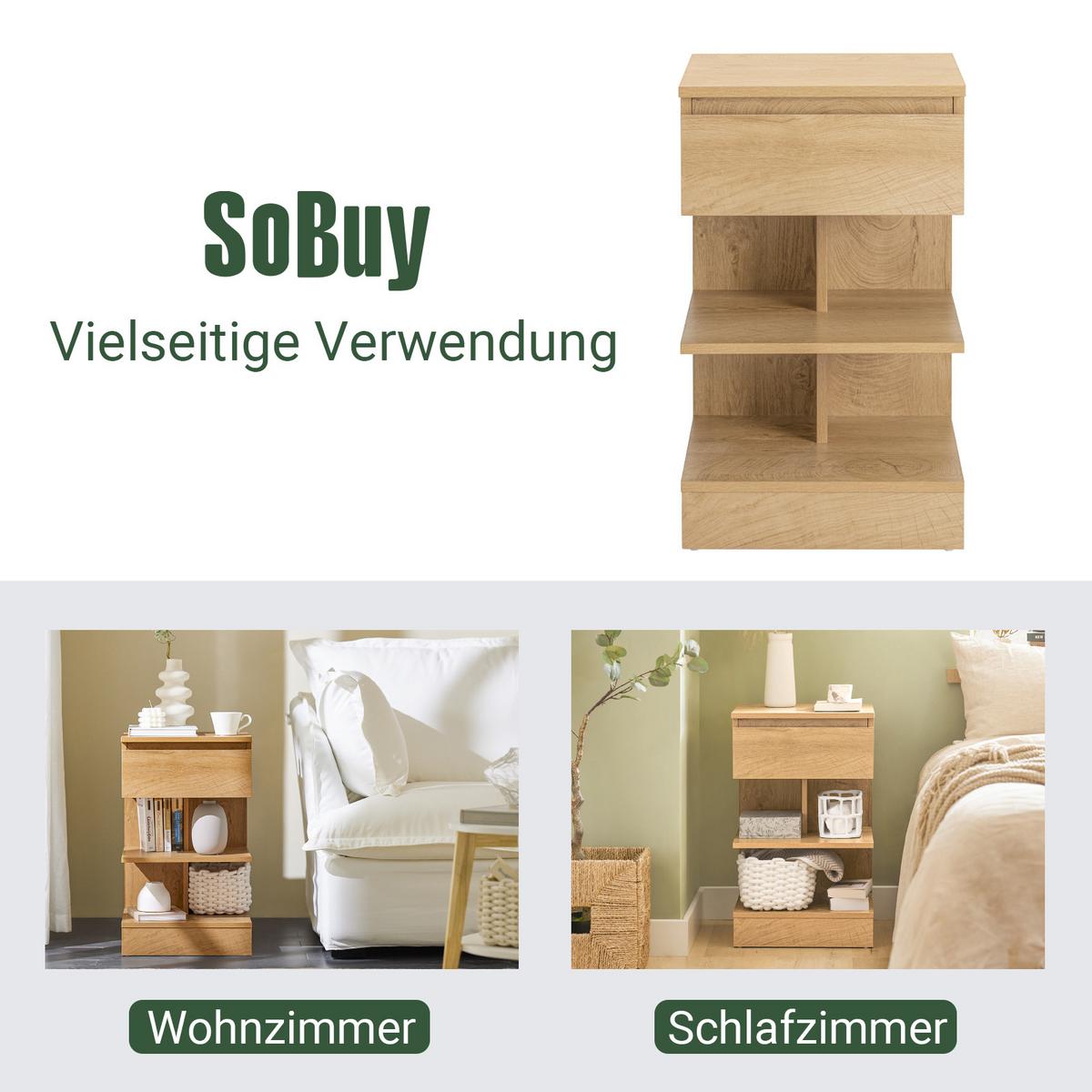 NACHTTISCH Natur - Naturfarben, Holzwerkstoff (39/65/39cm) - SoBuy