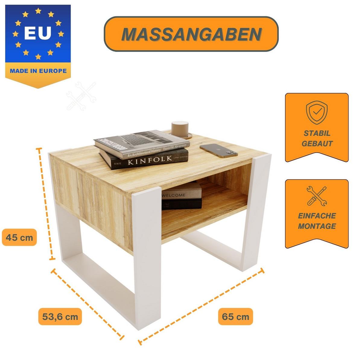 COUCHTISCH Karo65 65/45/53,6 - Alteiche/Weiß, Holzwerkstoff (53.6/65/45cm) - RAUMHIRSCH FURNITURE