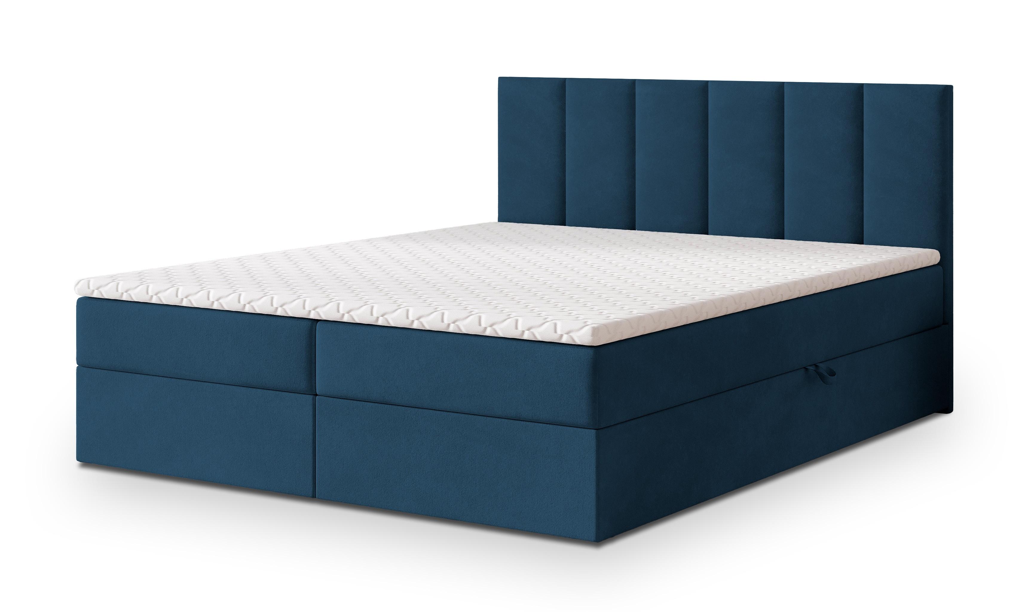 BOXBETT MERIL 140x200 cm mit Matratze und Topper - Blau - Blau, Holz (140/200cm) - MASSENO