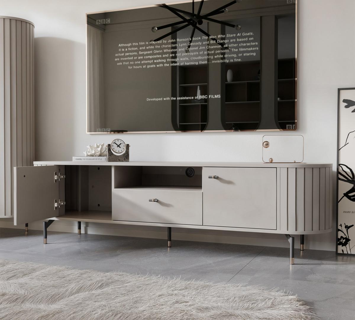 TV-LOWBOARD geriffelt, mit Schublade, Kaschmir - Kaschmir, Holzwerkstoff (180/49/40cm) - Idohome