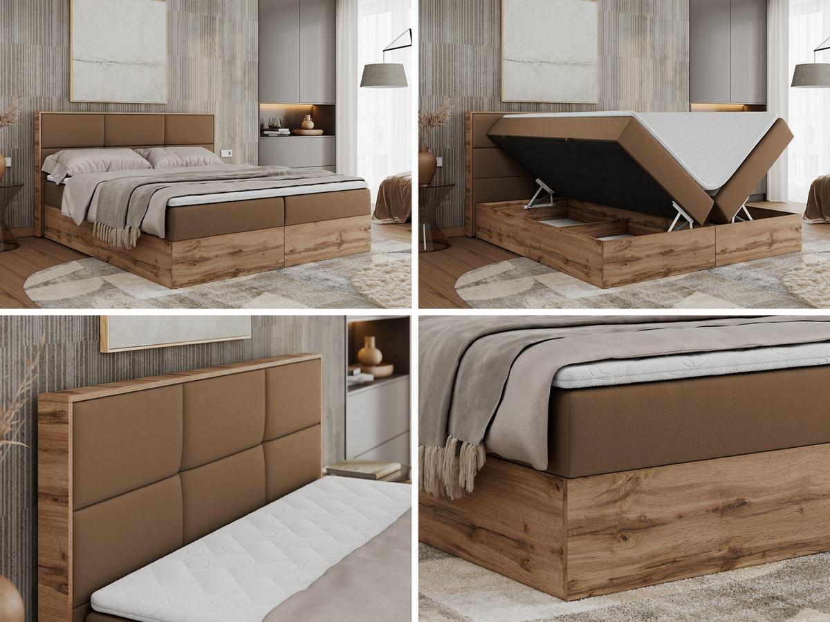 BOXBETT ALBERO 2 - 140/200 Braun Kunstleder - H3 - Braun, Holz/Textil (140/200cm) - MKS