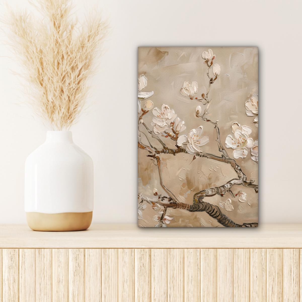 LEINWANDBILD Blumen - Modern - Beige - Weiß - Blüte Deko Wohnzimmer 20x30 cm - Beige, Textil (20/30cm) - MuchoWow