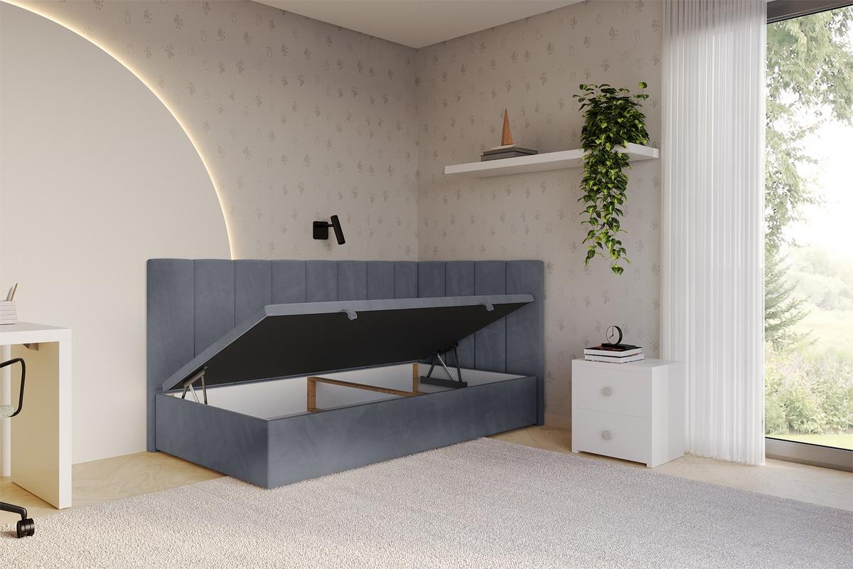 EINZELBETT Jugendbett mit Bettkasten Links, mit Matratze - LOVY 100x200 Grau - Grau, Holzwerkstoff/Textil (100/200cm) - ALTDECOR