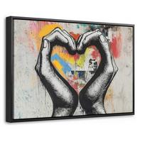 LEINWAND Bilder mit Rahmen - Hände - Herz - Straßenkunst - Graffiti - 60x40 - Multicolor, Textil (60/40cm) - MuchoWow
