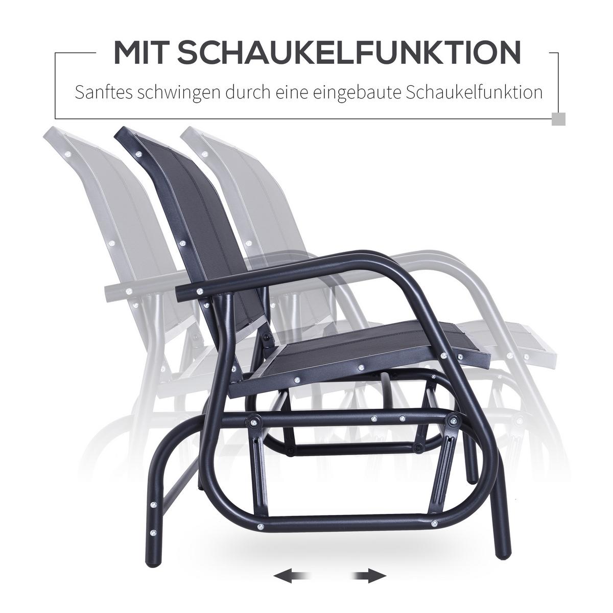 SCHAUKELSTUHL 2-Sitzer Gartenbank Sitzbank Parkbank Metall Schwarz 120x70x88cm - Schwarz, Metall (70/85/120cm) - Outsunny