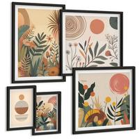 BILDER SET 5er Set - 50x50 cm & 20x30 cm & 40x60 cm Schwarzer Rahmen - Zitronenzweige mit blauen Blättern - Schwarz, Kunststoff (40/60cm) - TULUP