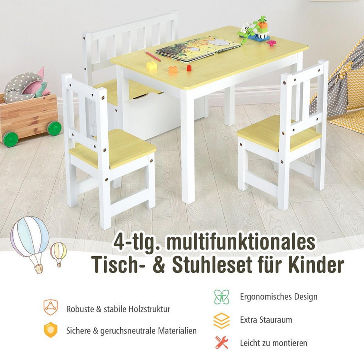 KINDERSITZGRUPPE mit Stauraum natur(4-tlg) - Naturfarben, Holzwerkstoff (70/51/48cm) - COSTWAY