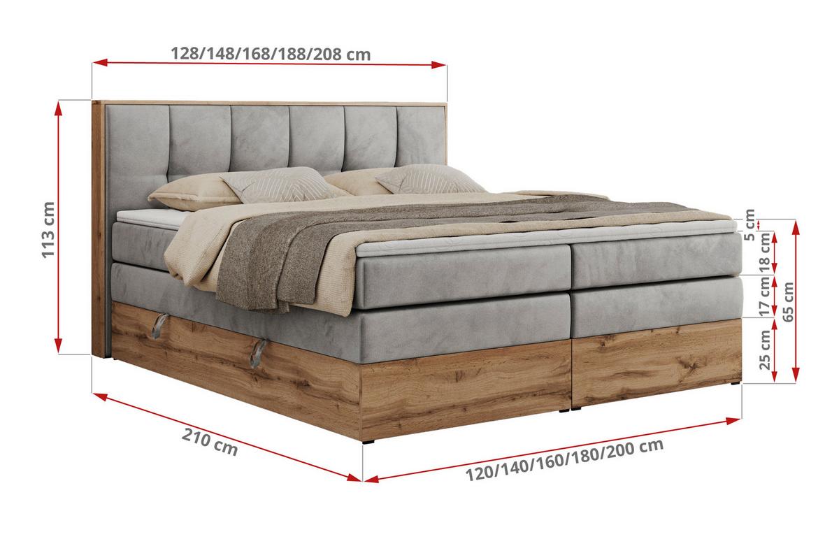 BOXSPRINGBETT ALBERO 1 KING 160/200 Hellgrau Velvet - H4 - Hellgrau, Holz/Textil (160/200cm) - MKS