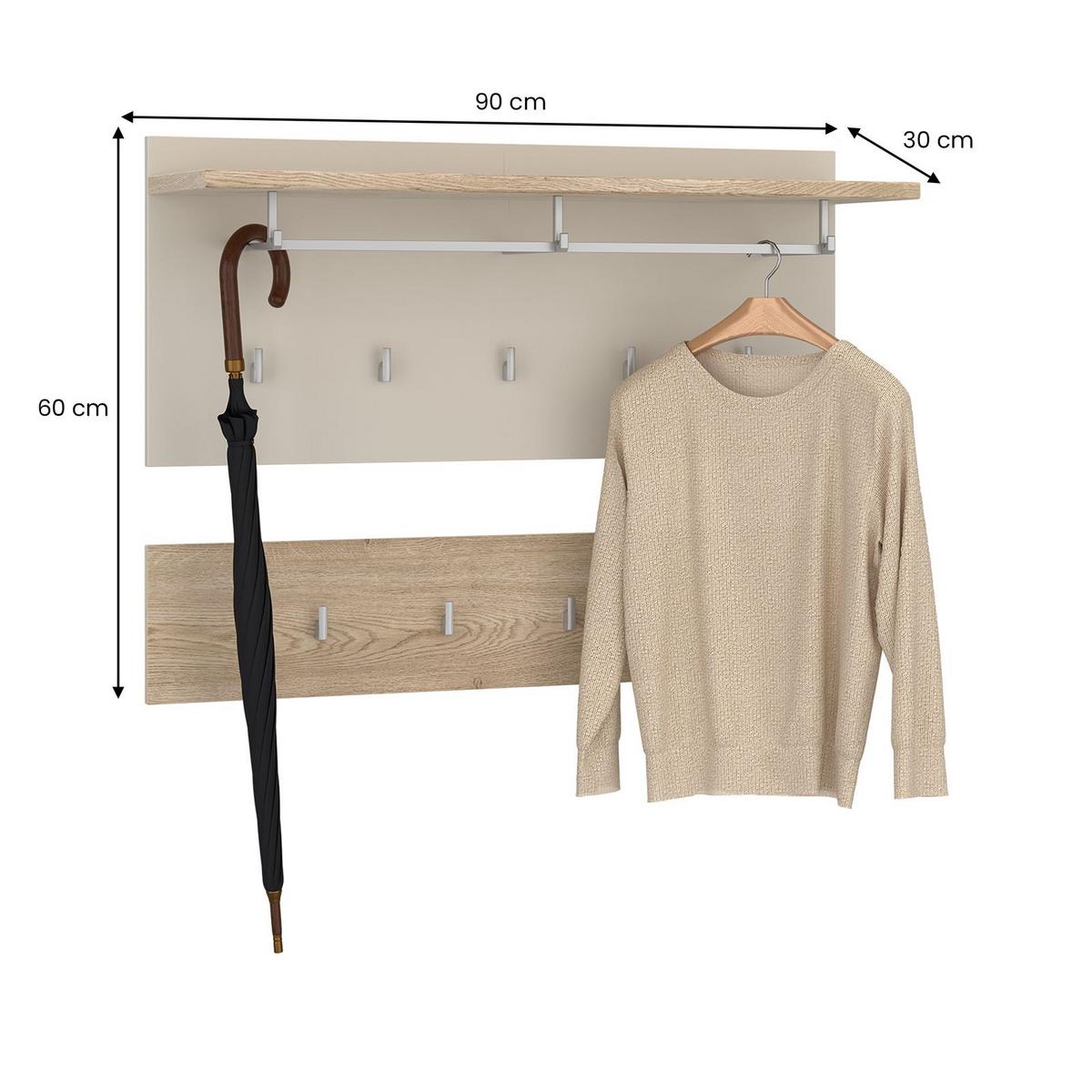 WANDGARDEROBE BILBAO Cremona Eiche/Kaschmir - Kaschmir/Sonoma Eiche, Holzwerkstoff (90/60/30cm) - IDIMEX