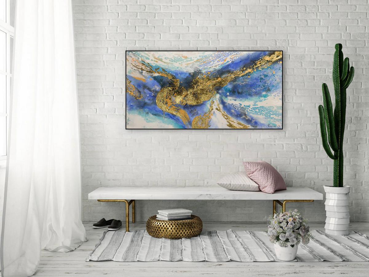ACRYLBILD HANDGEMALT 120/60 cm - Blau/Goldfarben, Holz/Textil (120/60cm) - KUNSTLOFT