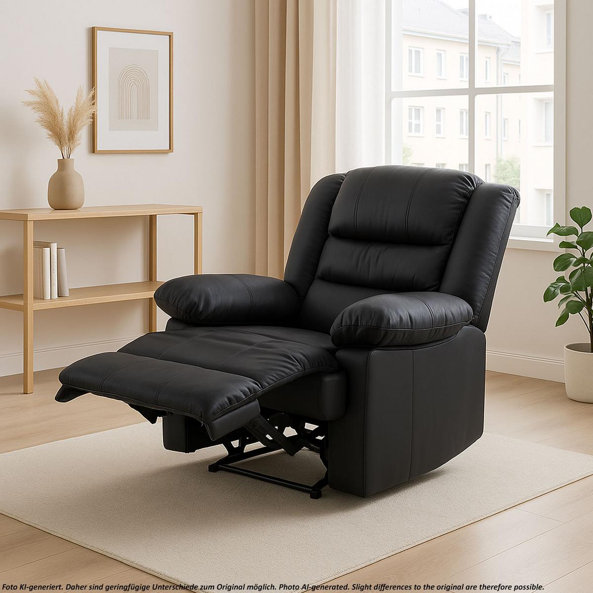 RELAXSESSEL Schwarz - Schwarz, Leder (87/101/150cm) - MCW