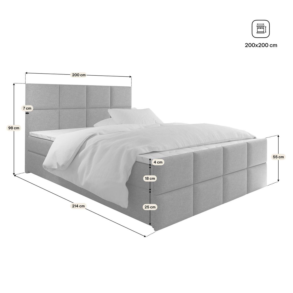 BOXBETT ARIEL 200x200 cm mit Matratze und Topper, H2+H3 - Braun - Braun, Holz (200/200cm) - MASSENO