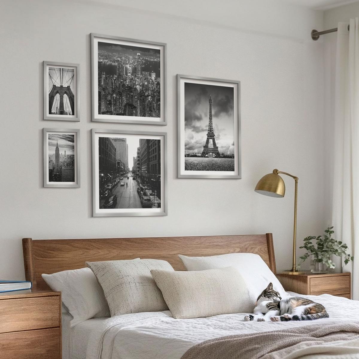 BILDER SET 5er Set - 50x50 cm & 20x30 cm & 40x60 cm Silberner Rahmen - Sommerstrände, Meereslandschaft - Silberfarben, Kunststoff (40/60cm) - TULUP