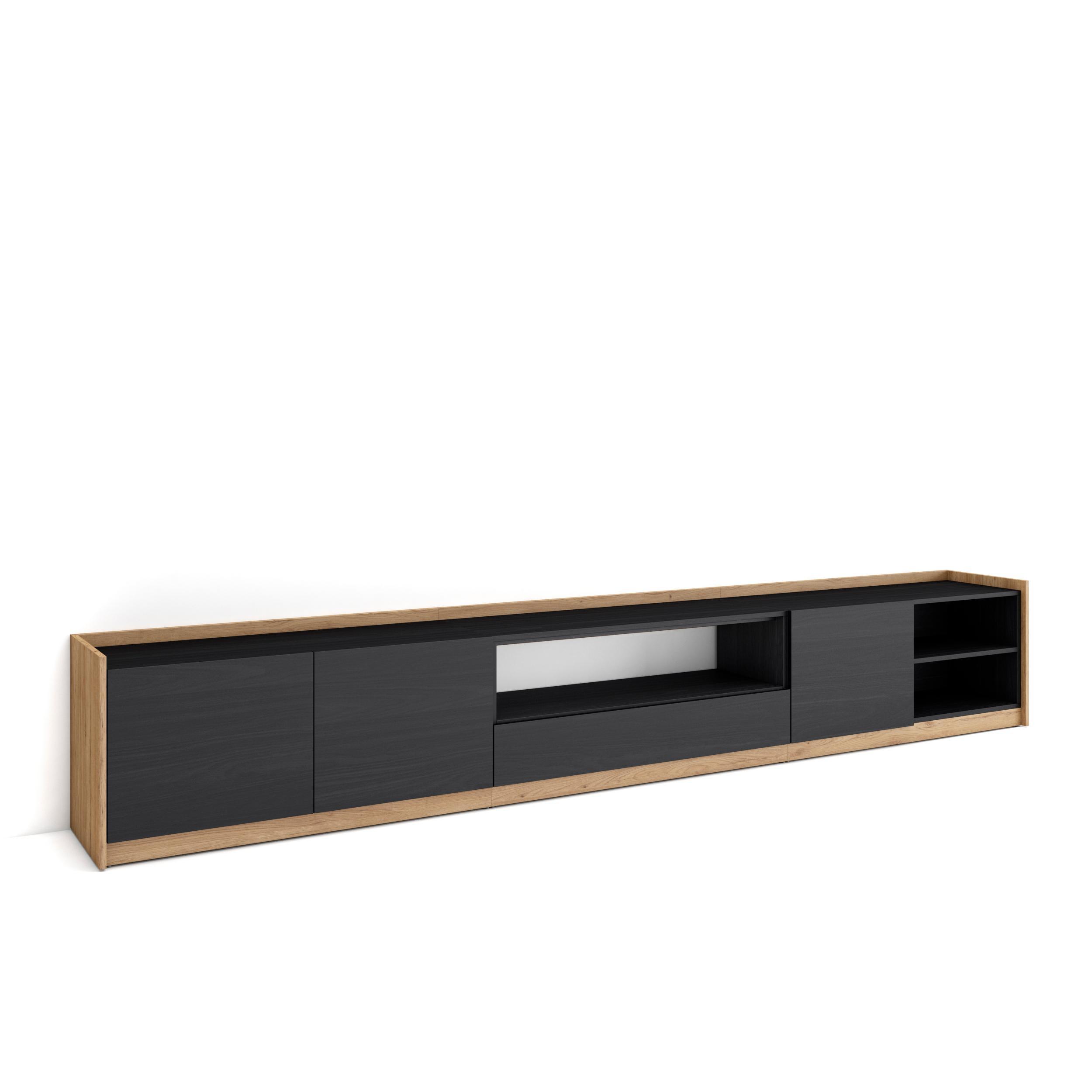 LOWBOARD, Schwarz Eiche, 310/37/50cm - Schwarz, Holzwerkstoff (310/50/37cm) - Skraut Home