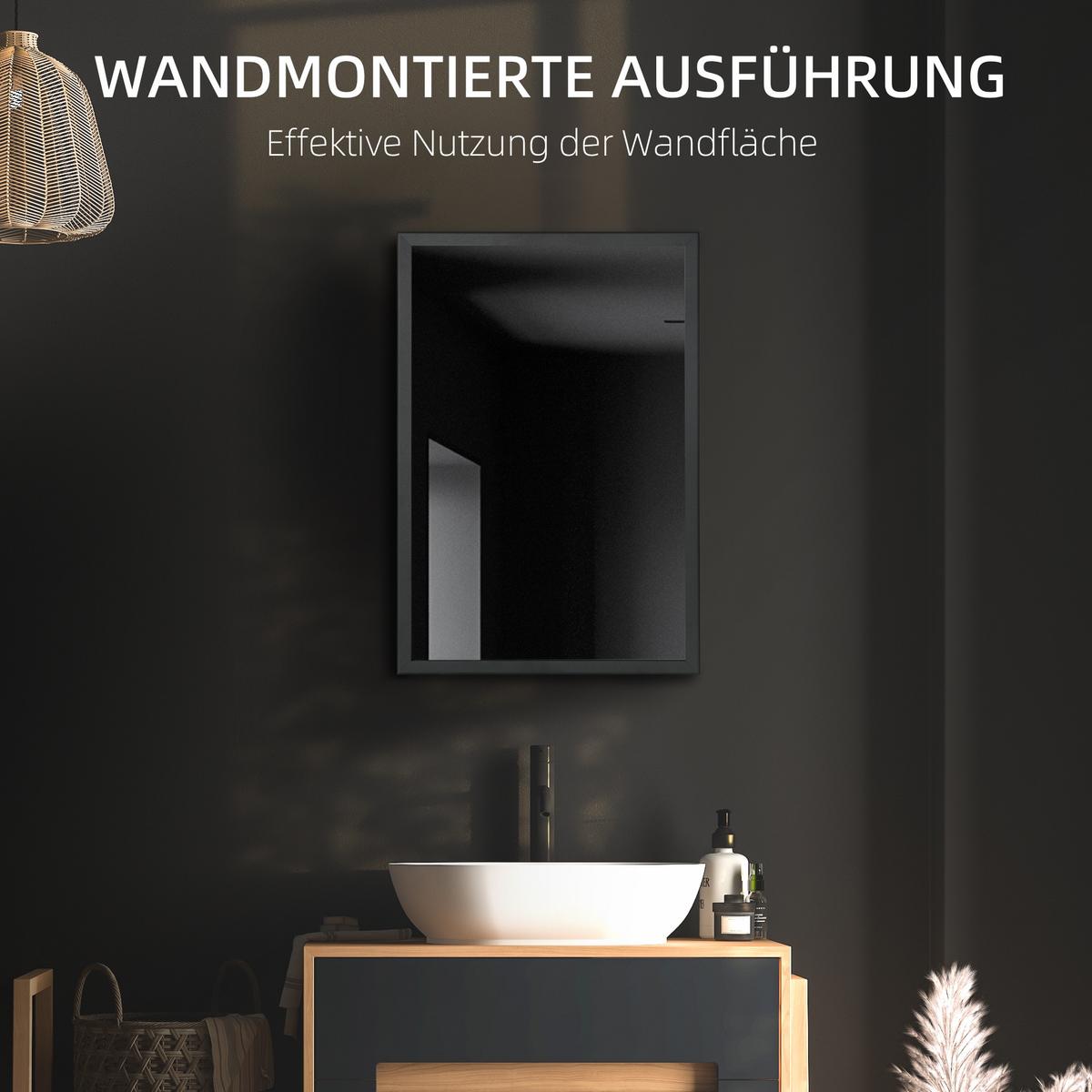 SPIEGELSCHRANK mit 3 Etagen, für Schlafzimmer, Schwarz, 40 x 12 x 60 cm - Schwarz, Glas (40/60/12cm) - Kleankin