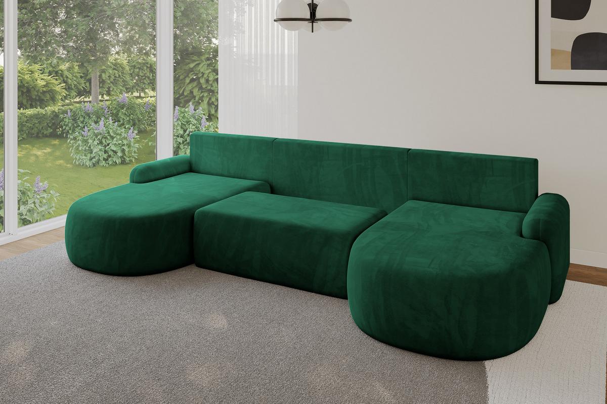 WOHNLANDSCHAFT mit Schlaffunktion und Bettkasten LIRA-U - 335x172x89 Grün - Grün, Holzwerkstoff/Textil (335/89/172cm) - ALTDECOR